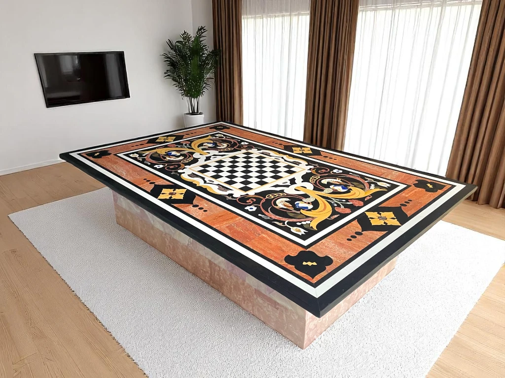 Marble Top Patio Table - Gemstone Inlay Home Design 